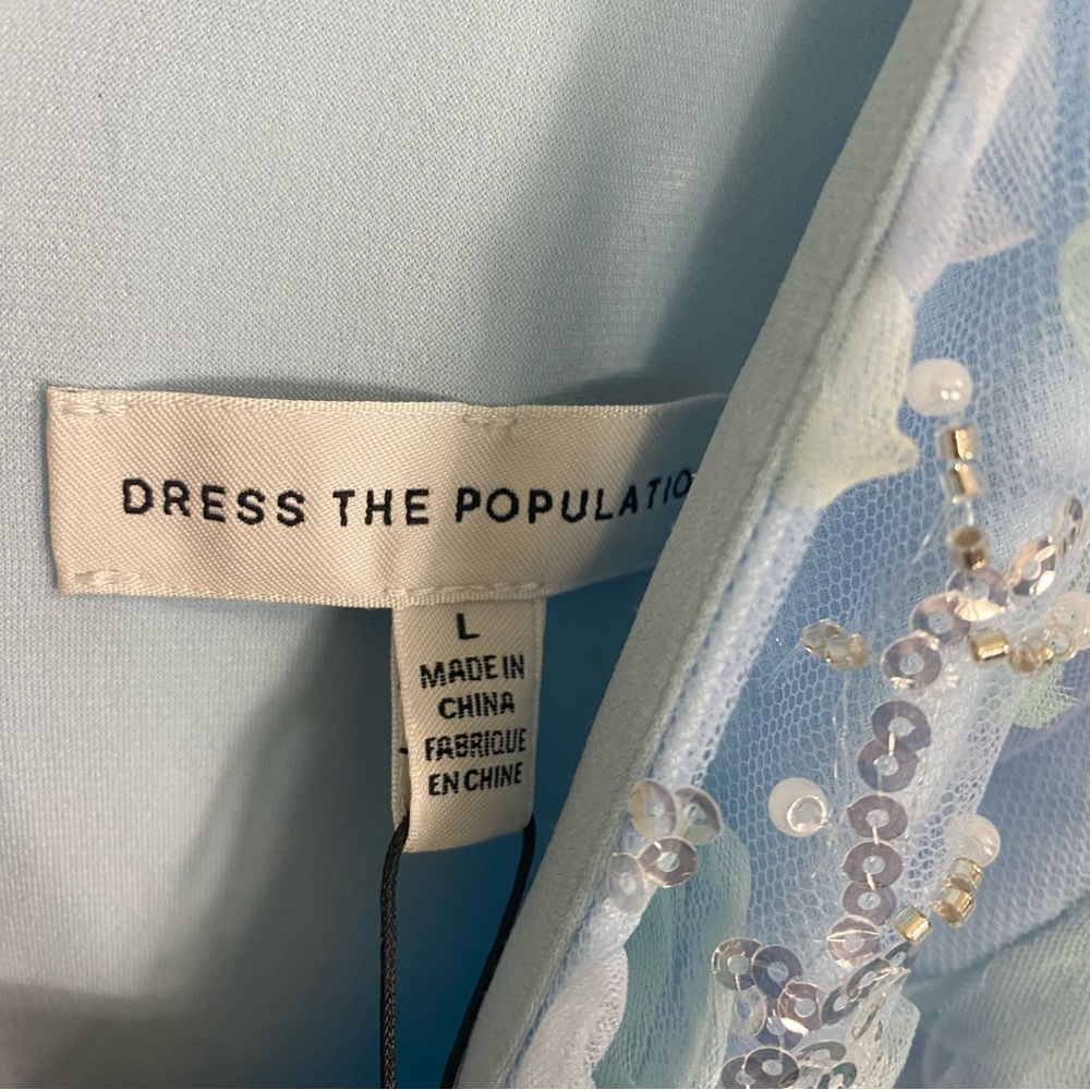 Dress The Population Audrey Sleeveless Lace Overlay Midi Dress Blue Tulle Sz L - Picture 4 of 10